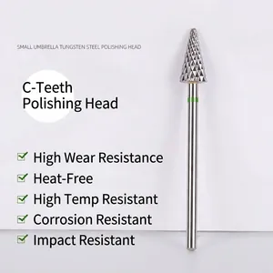 Small umbrella-shaped tungsten steel nail drill bit with C-tooth for polishing