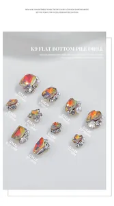 Variety of Maillard style nail art rhinestones with pearls and specific size labels