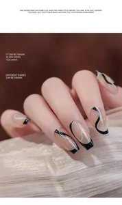 Detailed view of black and white nail art designs created with professional paint glue (89 chars)