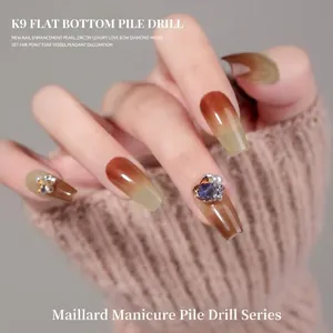 Elegant Maillard style nail charms with heart shaped zircon and pearl accents for manicure (89)