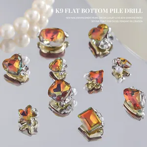 K9 amber glass nail art charms with pearls heart and star shapes luxury manicure set