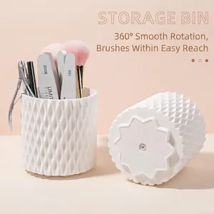 360 Rotating Makeup Organizer Box Polypropylene Diamond Texture Desktop Storage Holder For Nail Art Brush Manicure Tools