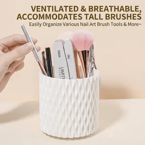White textured nail art brush organizer holder for desktop storage and organization