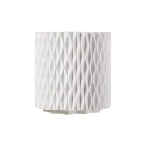 Minimalist white cylindrical nail art pen holder with wavy geometric texture design