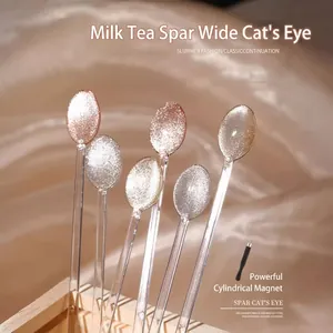 Επαγγελματικό βερνίκι νυχιών gel milk tea crystal cat-eye σε διάφορες αστραφτερές nude αποχρώσεις