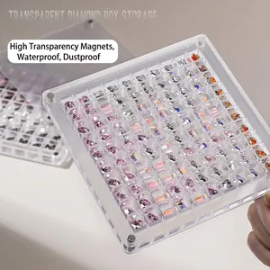 Boîte de Rangement pour Strass à Ongles en Acrylique Couvercle Magnétique Transparent Multi Grille Organisateur de Bijoux