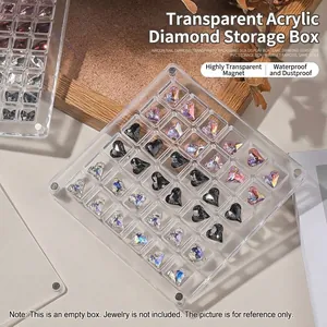 Boîte de rangement en acrylique à 36 compartiments pour bijoux d'ongles avec aimant