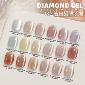 Vernis à Ongles Gel Œil de Chat Blanc Céramique Effet Perle de Verre Cristal Étincelant Gel de Photothérapie Magnétique pour Femme Salon