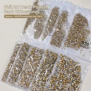 Strass en Verre à Fond Pointu pour Nail Art Gemmes de Couleur AB Transparentes Étincelantes pour la Décoration de Manucure DIY Accessoires de Bijoux