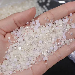 Perle Artificiali Fondo Piatto Mezza Luna ad Alta Lucentezza Decorazione Unghie Perline Bianco Beige per Fai da Te
