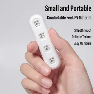 Portable white UV LED nail lamp held in hand for quick drying gel polish manicure.