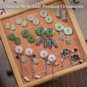 Chinese Style Nail Art Charms With Resin Jade Peace Buckle Alloy Rhinestone Pearl Chain Bamboo Gourd DIY Manicure Jewelry