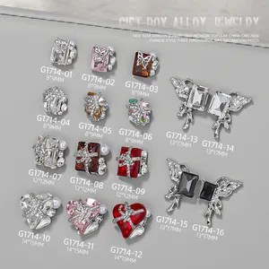 Dijes de Aleación para Uñas Diamantes de Imitación Perla Artificial Decoración 3D Corazón Mariposa Caja de Regalo Alas Para Año Nuevo Navidad Manicura