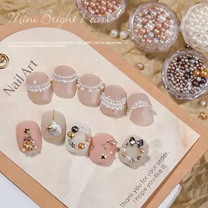 Mixed Sizes Artificial Pearl Nail Art Decoration High Gloss Non-Perforated 3D Relief Maillard Color DIY Manicure Accessories