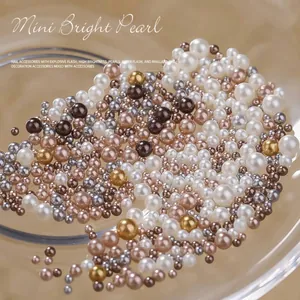 High-gloss Maillard nail art pearls in mixed sizes for 3D decoration and manicure