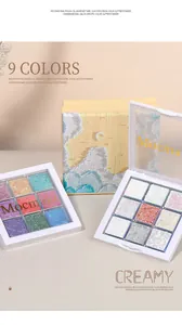 Detalle de la paleta de purpurina sólida de 9 colores para uñas con efecto ópalo