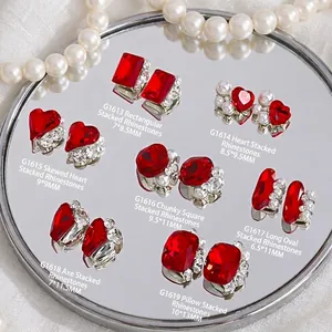 Bordeaux red nail art rhinestone jewelry sets with diverse shapes and elegant pearls
