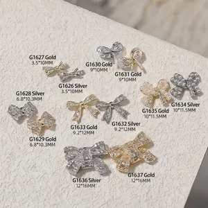 Luxury zircon and pearl butterfly bow nail art charms collection in gold and silver