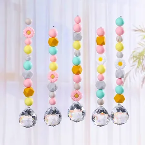 Handmade Crystal Suncatcher Hanging Ornament With Silicone Beads Sunflower Car Mirror Pendant Rainbow Maker For Home Decor