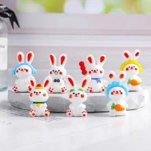Juego de 7 figuritas de conejo de cristal en miniatura con accesorios para el escritorio