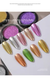 Professional solid magic mirror nail powder with vibrant metallic chrome finish on tips
