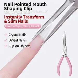 Professional Stainless Steel Nail Shaping Pliers Pink Non-Slip Handle Pointed Tip Tool For Acrylic Gel Extensions Manicure Styling