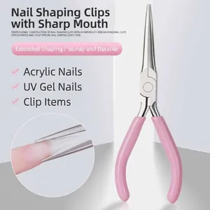 Professional pink handle nail shaping pliers for acrylic and gel nail extensions