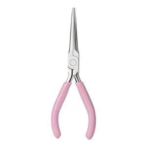 Professional long-nose nail shaping pliers with pink handles for nail extensions.