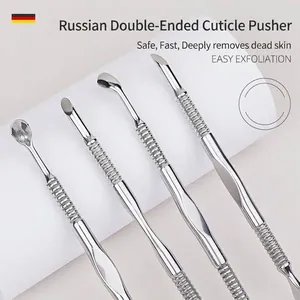 Repousse-Cuticules Professionnel en Acier Inoxydable à Double Extrémité Polissage Miroir Outil de Manucure et Retrait des Peaux Mortes pour Salon Maison