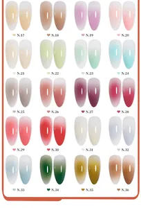 Detailed color chart showing gradient nail tapping gel shades from N.17 to N.36 for salons