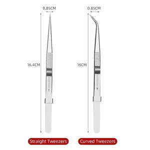 Professional stainless steel non-slip tweezers for nail art and jewelry with dimensions