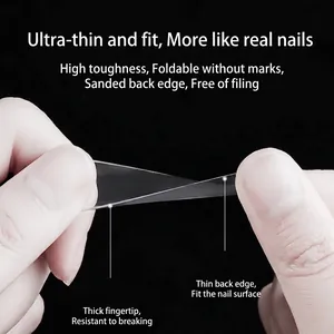 Flexible ultra-thin clear long pipe artificial nail tips with thickness gradient 240pcs.