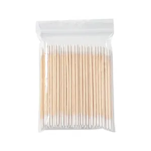 Pack of disposable wooden cotton swabs with fine pointed tips for nail art cleaning