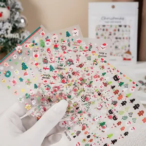 3D Embossed Christmas Nail Stickers Santa Claus Snowman Xmas Tree Snowflake Self-Adhesive Nail Art Decals For Women Kids Holiday DIY Decoration