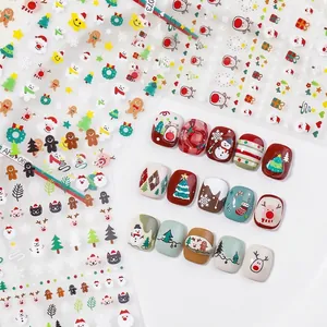 3D embossed Christmas nail art stickers featuring Santa Claus and snowman designs