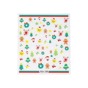Christmas 3D embossed nail art stickers featuring Santa, snowmen, and snowflakes