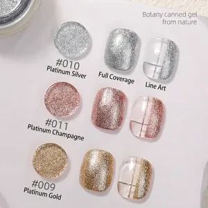 Glitter platinum nail gel set for metallic line art and full coverage