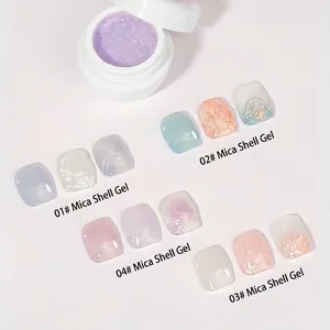 Japanisches Glimmer-Muschel-Nagelgel-Set mit Glitzerflocken für Sommermaniküre