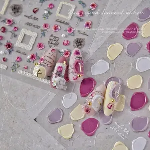3D Embossed Faux Wax Seal Nail Stickers Vintage Macaron Jelly Color Letter Floral DIY Nail Art Decals For Manicure Decoration