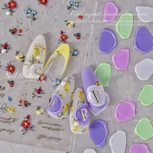 3D embossed wax seal nail stickers with letters in macaron colors and floral designs