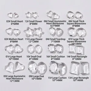 Transparent Glass Pointed Back Nail Art Rhinestones Clear Heart Waterdrop Shape Manicure Gems Professional Nail Decoration DIY Accessories