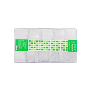 Professional transparent long teardrop artificial nail tips set in partitioned storage box