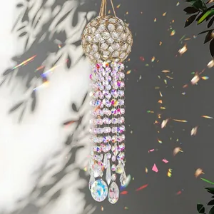 Detail of crystal suncatcher with AB octagon beads creating rainbow light reflections.