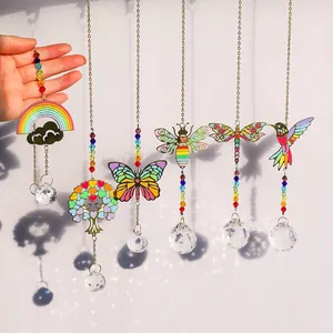Attrape-soleil en cristal coloré avec colibri abeille et papillon pour décoration jardin