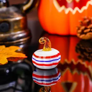 Miniature striped glass pumpkin ornament for Halloween desktop decoration and gift