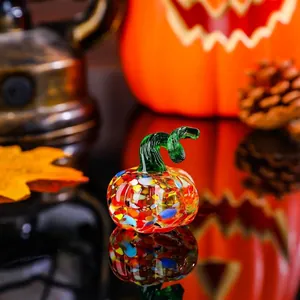 Mini multi-colored hand-blown glass pumpkin figurine for Halloween festive home decor