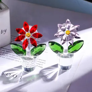 Detailed close-up of mini crystal flower ornaments with vibrant red and purple petals