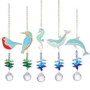 Atrapasoles de cristal para jardín con coloridos colgantes de delfín, ballena y pájaro