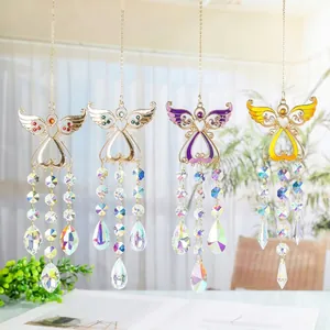Set of four crystal angel suncatchers featuring colorful wings and sparkling prism beads