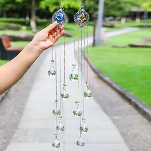 Handheld colorful crystal suncatcher wind chime with vibrant chains for garden decor